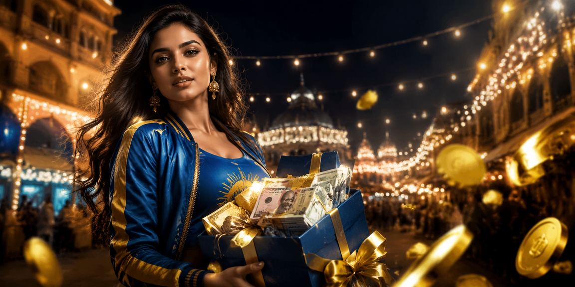Blue and gold cricket betting neon lights in India